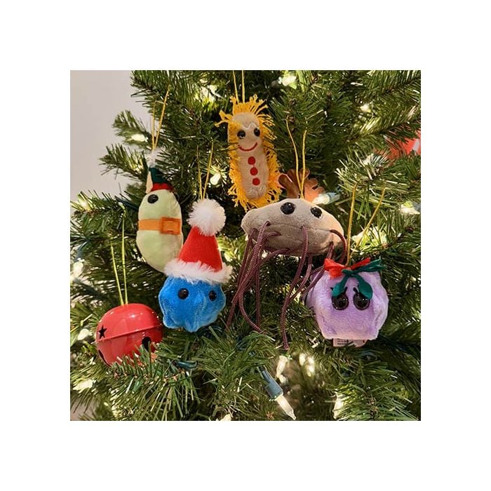 Germ ornaments close on tree