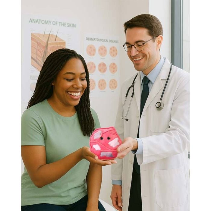 Psoriasis plush with doctor