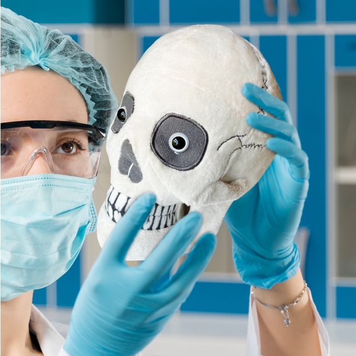 Skull with scientist