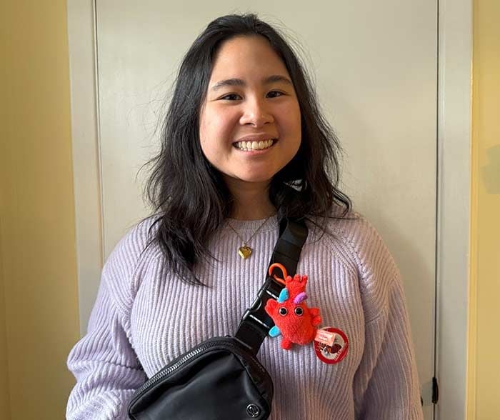 Heart key chain on model