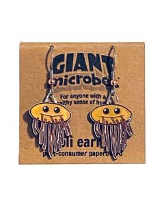 E. coli earrings cardboard back