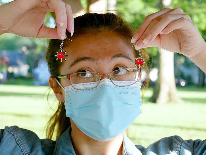 Covid earrings mask model