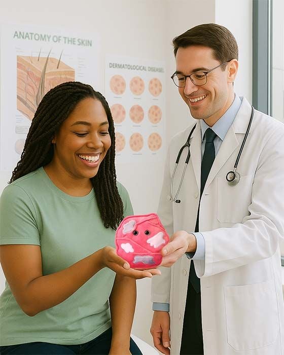 Psoriasis plush with doctor